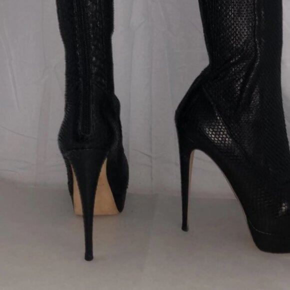 40/US9❤️ BRIAN ATWOOD Black Stretch Snakeskin Over Knee High Heels Thigh Boots - Picture 13 of 16